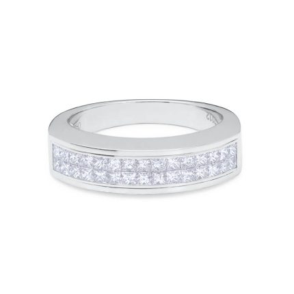 Anillo de Oro Blanco con Diamantes para Mujer - Essenza 2 Filas | Mosso