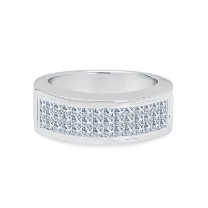 Anillo para Dama de Oro Blanco con Diamantes - Essenza 3 Filas | Mosso